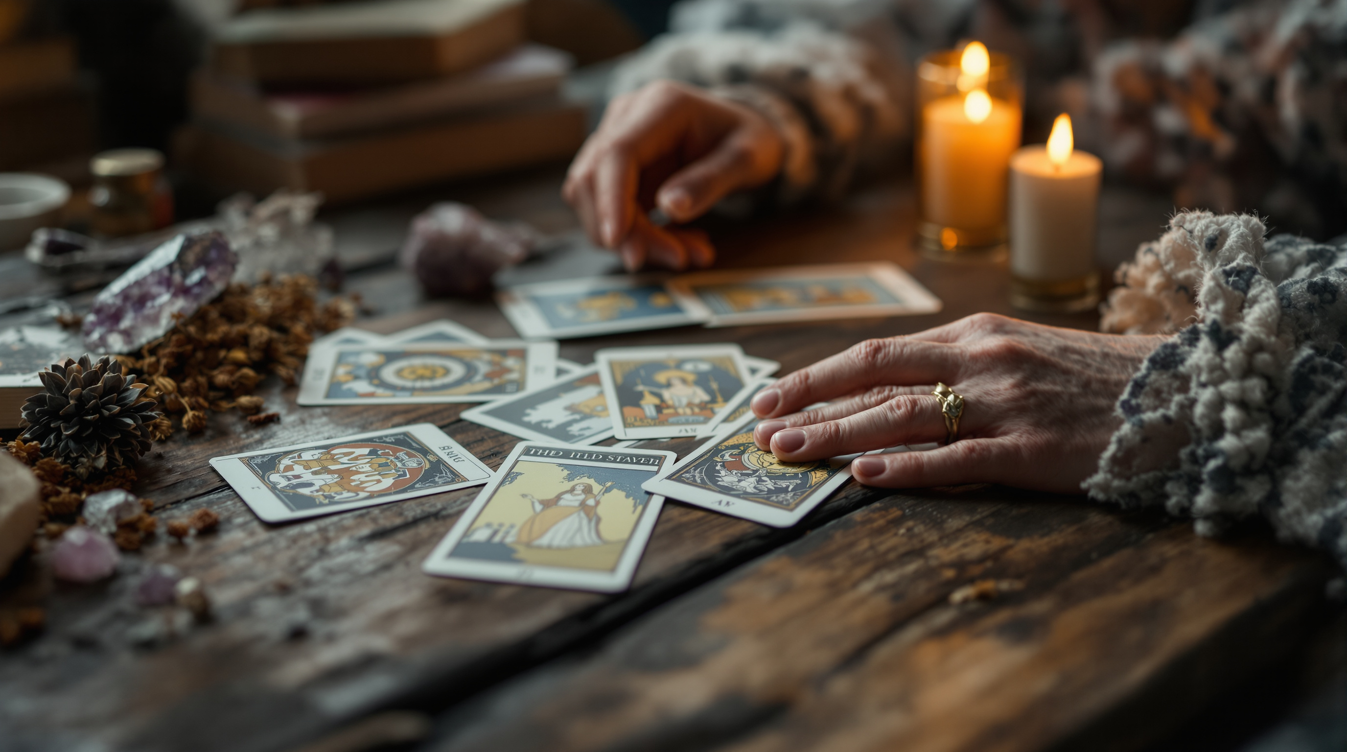 Experienced hands holding tarot cards