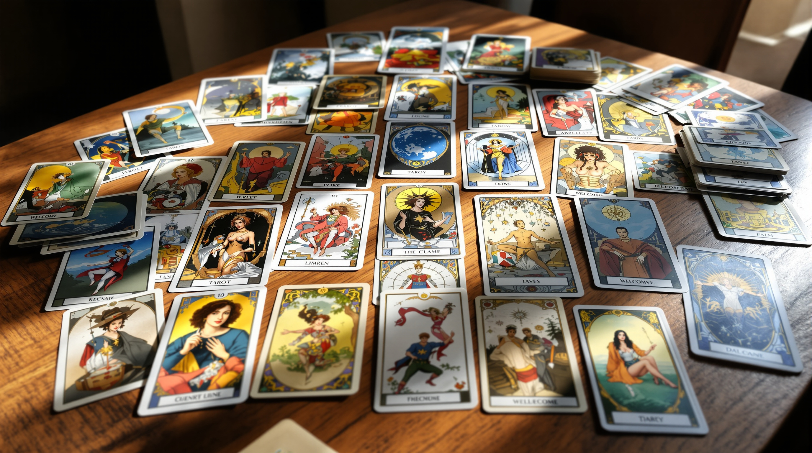 Various tarot deck styles displayed